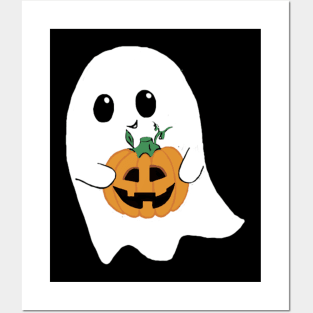 Cute Ghost Holding Pumpkin Posters and Art
